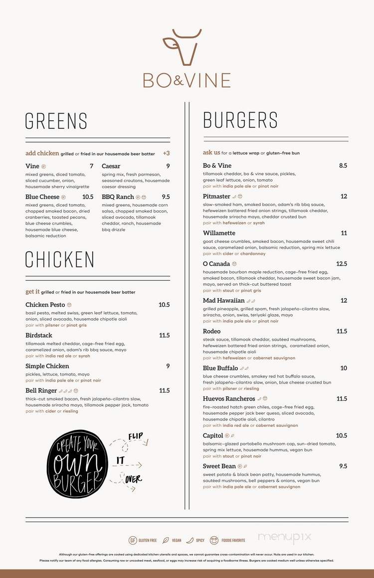 Bo & Vine Burger Bar - Salem, OR menu_pic