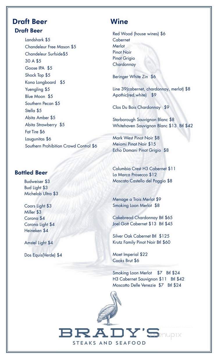 Brady's Steaks and Seafood - Pascagoula, MS menu_pic