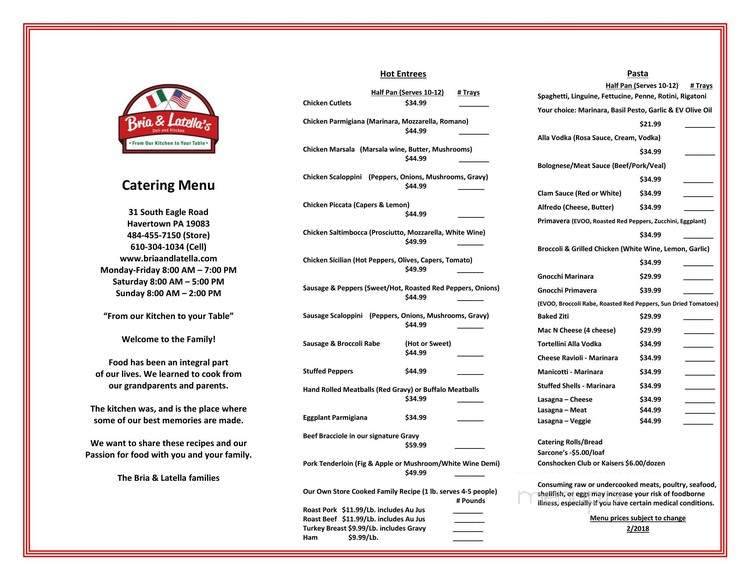 Bria & Latella's - Havertown, PA menu_pic