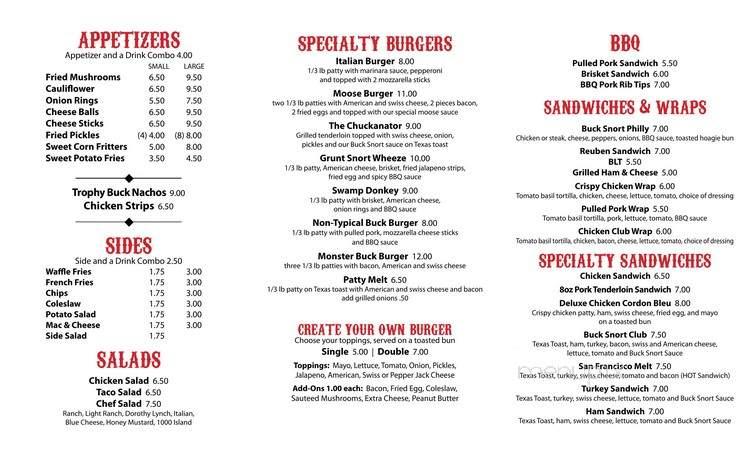 The Buck Snort - Red Oak, IA menu_pic