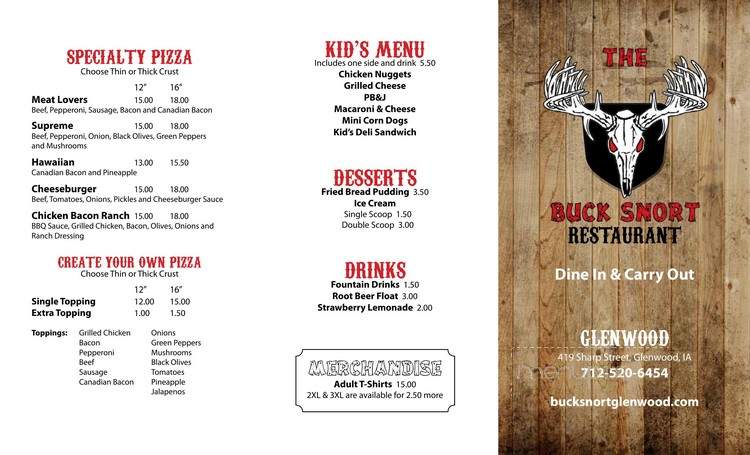 The Buck Snort - Red Oak, IA menu_pic