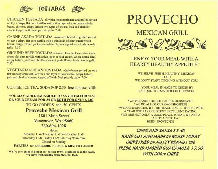 Provecho - Vancouver, WA menu_pic