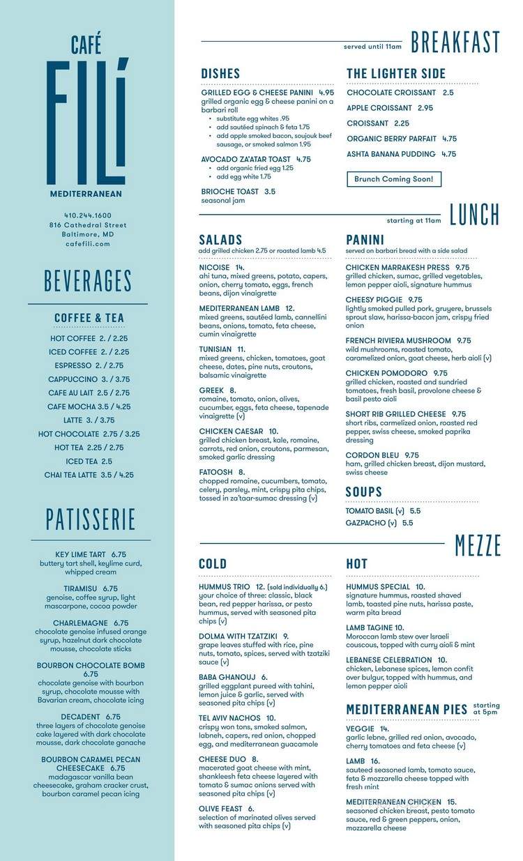 Cafe Fili - Baltimore, MD menu_pic