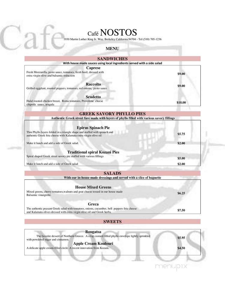 Cafe Nostos - Berkeley, CA menu_pic