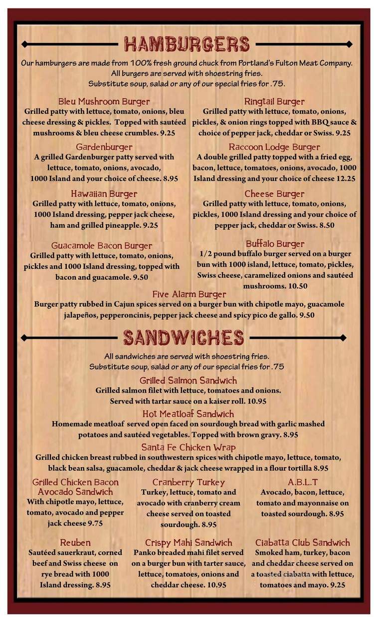 Raccoon Lodge & Brew Pub - Portland, OR menu_pic