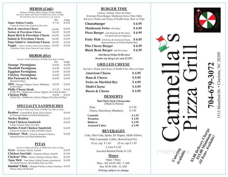 Carmellas Pizza Grill - Charlotte, NC menu_pic