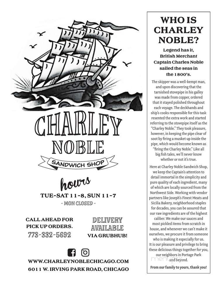 Charley Noble - Chicago, IL menu_pic