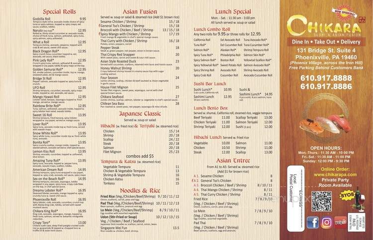 Chikara Sushi & Asian Fusion - Phoenixville, PA menu_pic