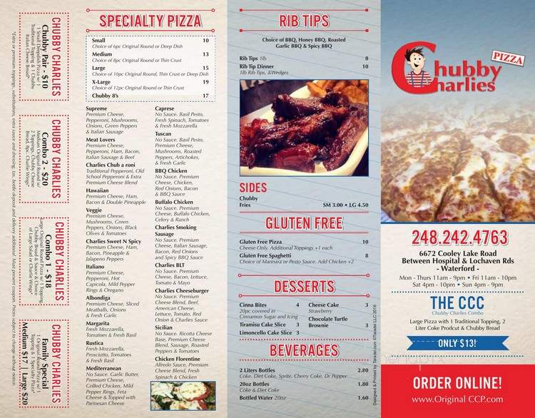 Chubby Charlie's Pizza - Waterford Township, MI menu_pic