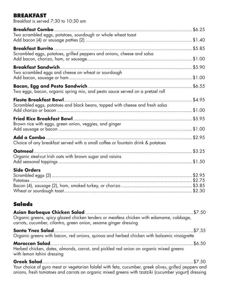 Courtyard Cafe - Goleta, CA menu_pic