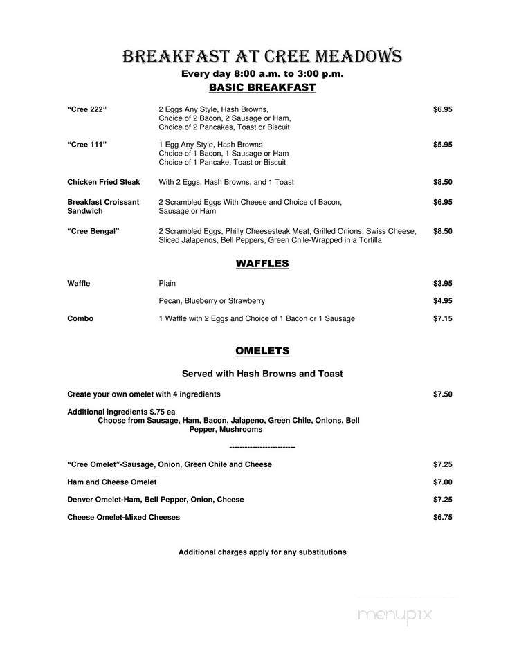 Cree Meadows Restaurant & Lounge - Ruidoso, NM menu_pic