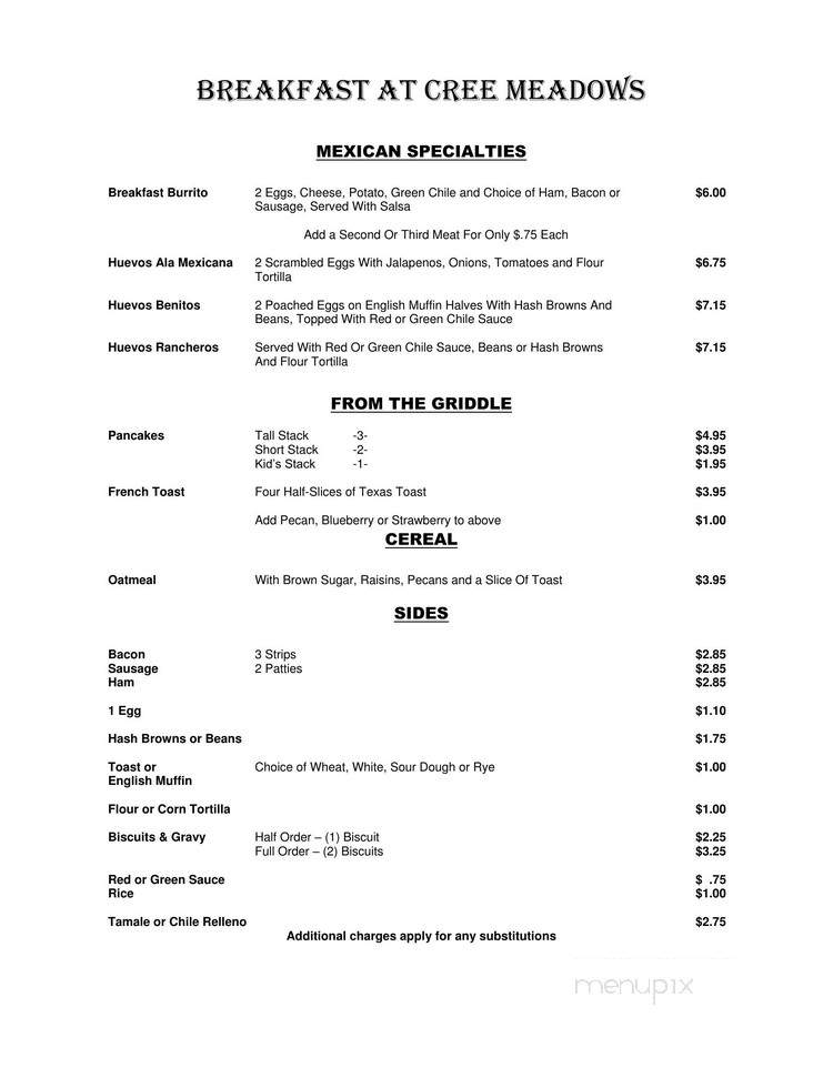 Cree Meadows Restaurant & Lounge - Ruidoso, NM menu_pic