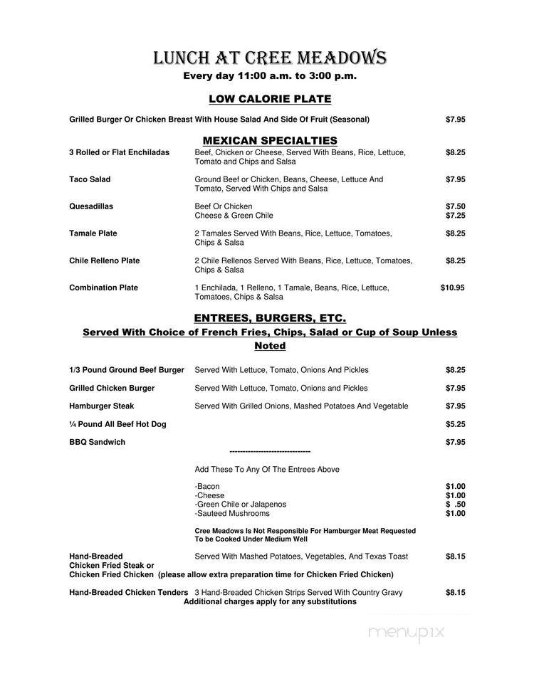 Cree Meadows Restaurant & Lounge - Ruidoso, NM menu_pic