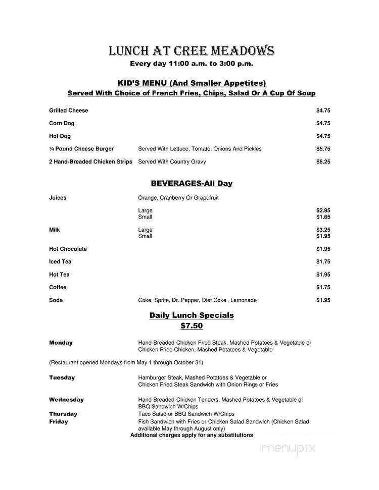 Cree Meadows Restaurant & Lounge - Ruidoso, NM menu_pic