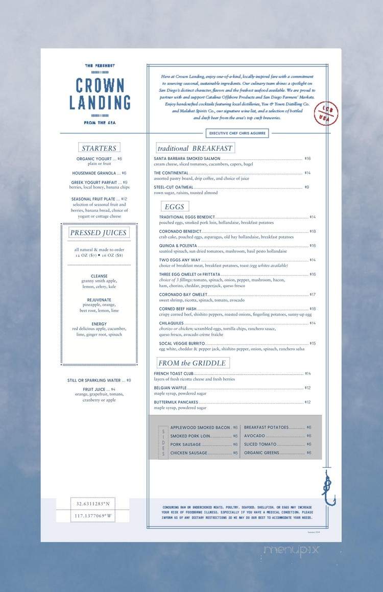 Crown Landing - Coronado, CA menu_pic