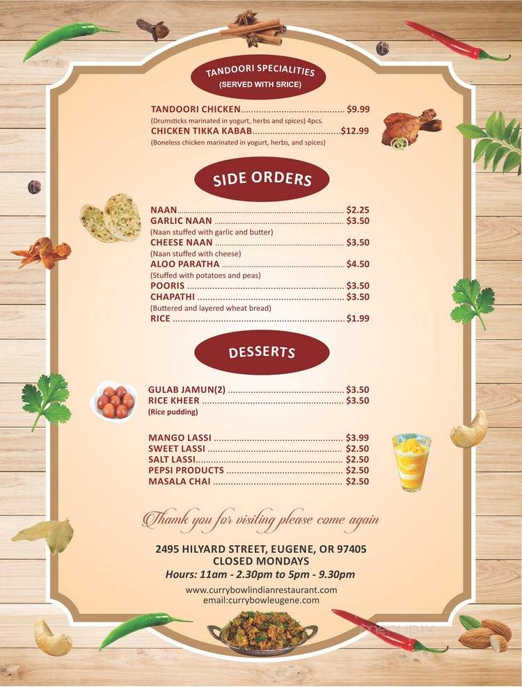 Curry Bowl - Eugene, OR menu_pic