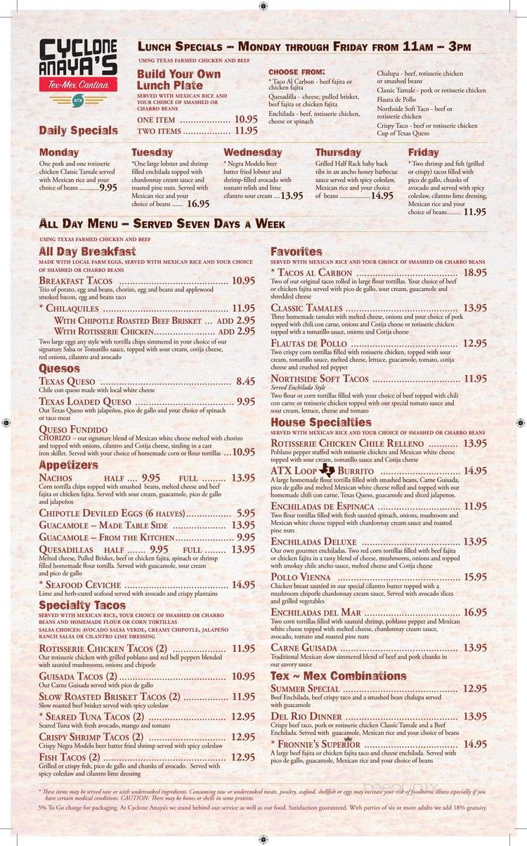 Cyclone Anaya's Tex-Mex Cantina - Austin, TX menu_pic