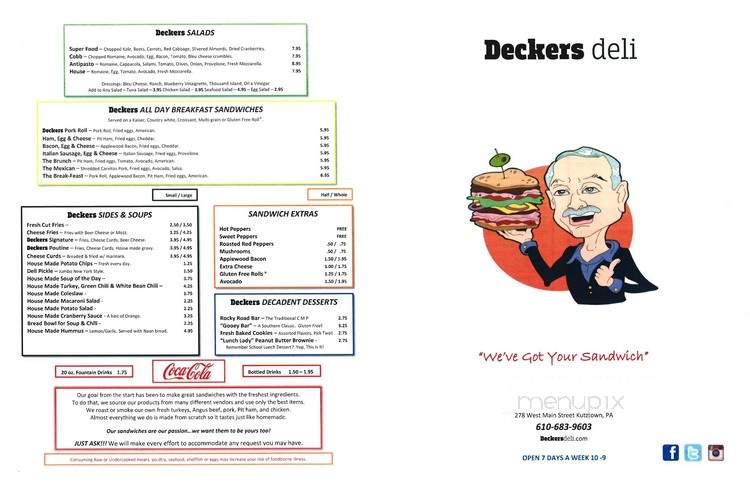 Deckers Deli - Kutztown, PA menu_pic