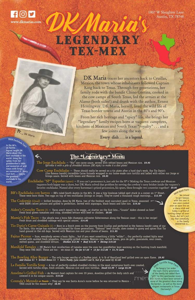 DK Maria's Legendary Tex-Mex - Austin, TX menu_pic