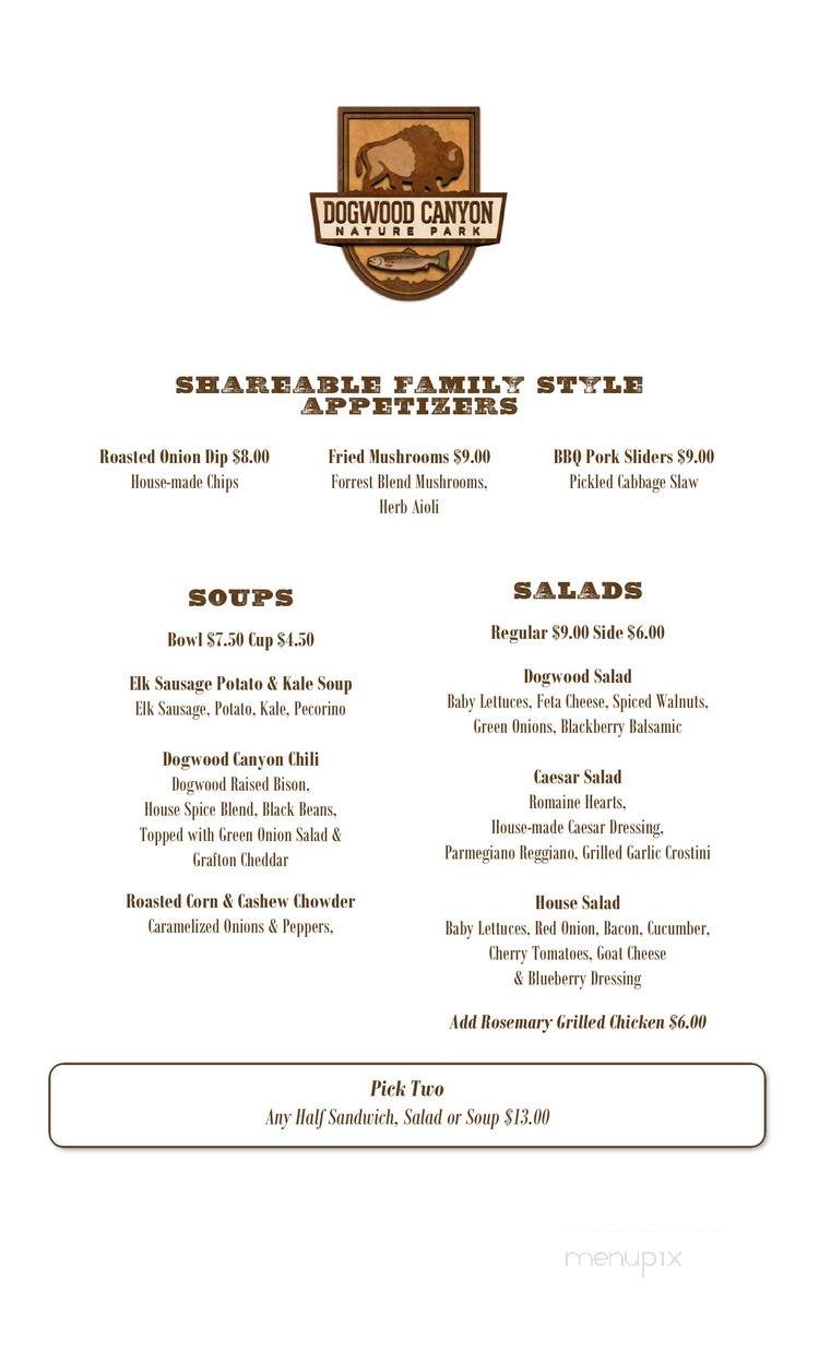 Dogwood Canyon Mill & Grill - Lampe, MO menu_pic