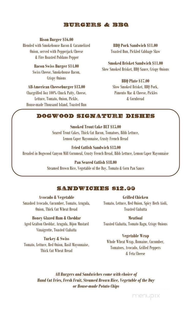 Dogwood Canyon Mill & Grill - Lampe, MO menu_pic