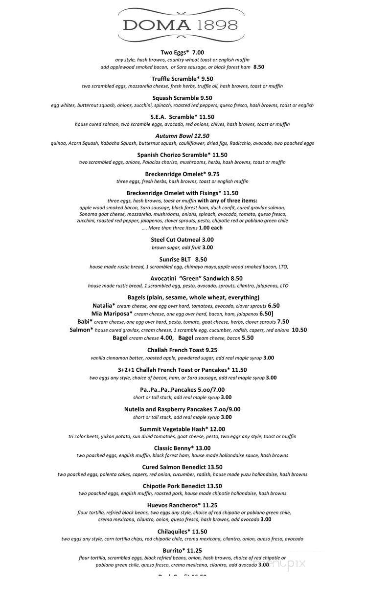 Doma 1898 - Breckenridge, CO menu_pic