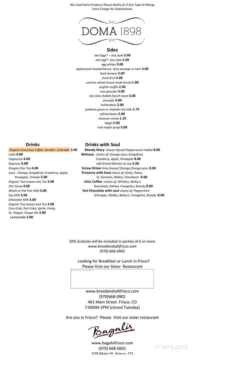 Doma 1898 - Breckenridge, CO menu_pic