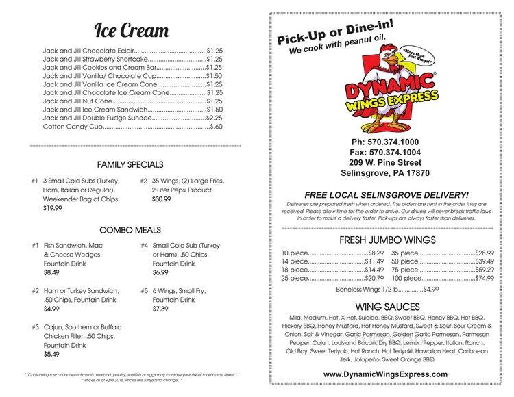 Dynamic Wings Express - Middleburg, PA menu_pic