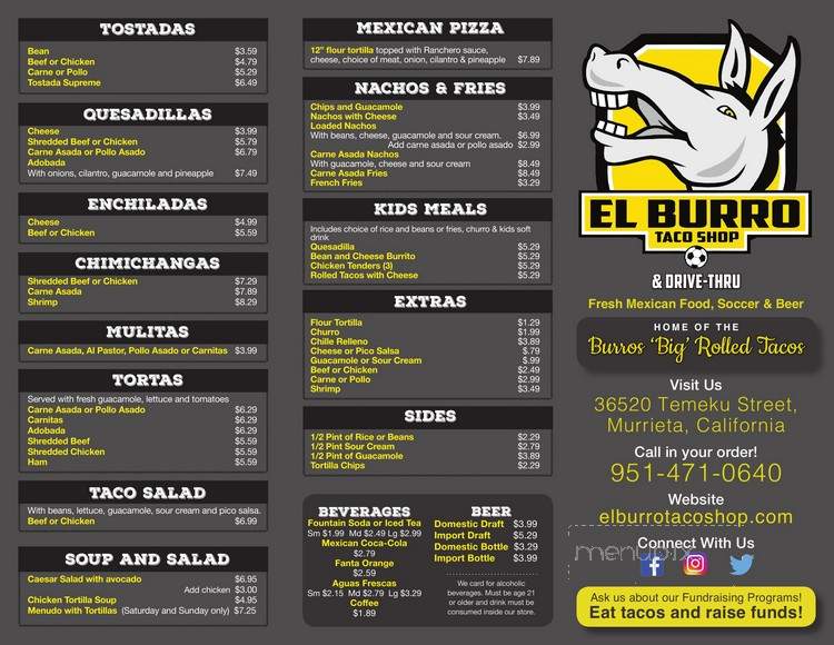 El Burro Taco Shop - Murrieta, CA menu_pic