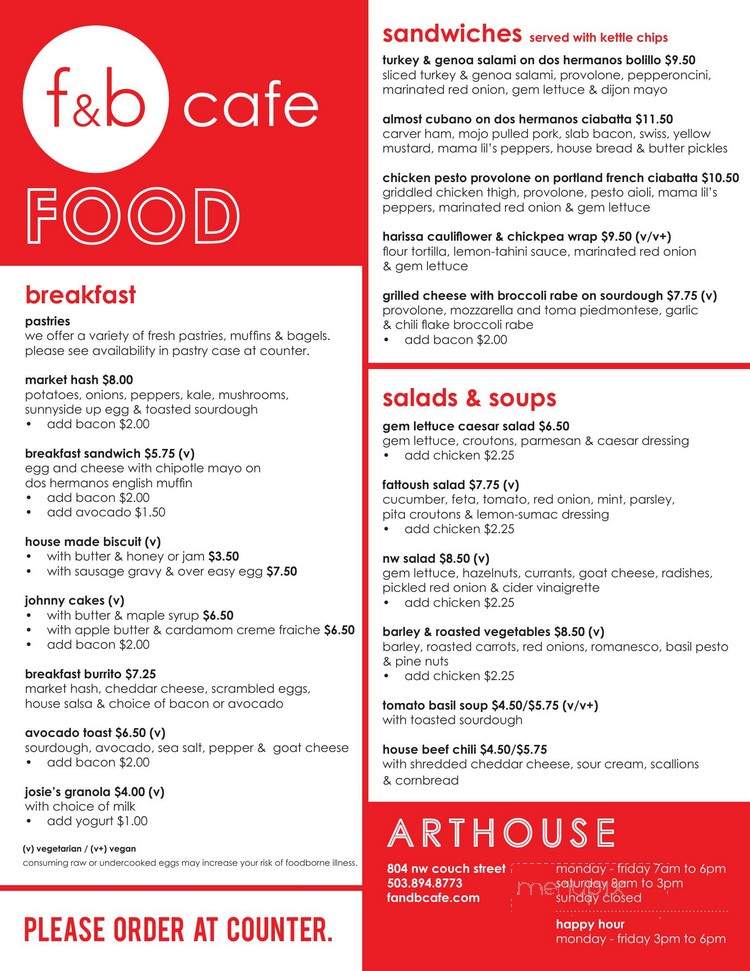 F & B Cafe - Portland, OR menu_pic