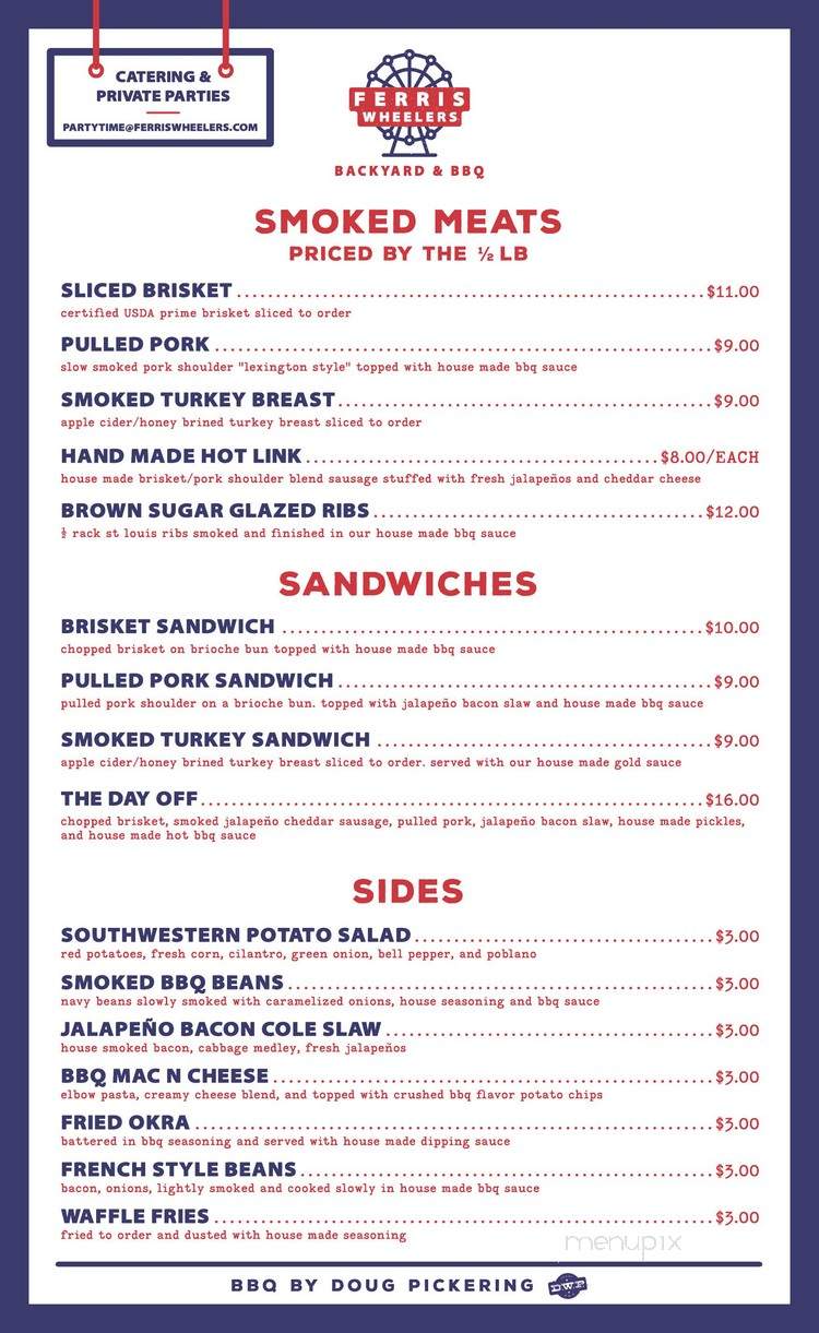 Ferris Wheelers Backyard & BBQ - Dallas, TX menu_pic
