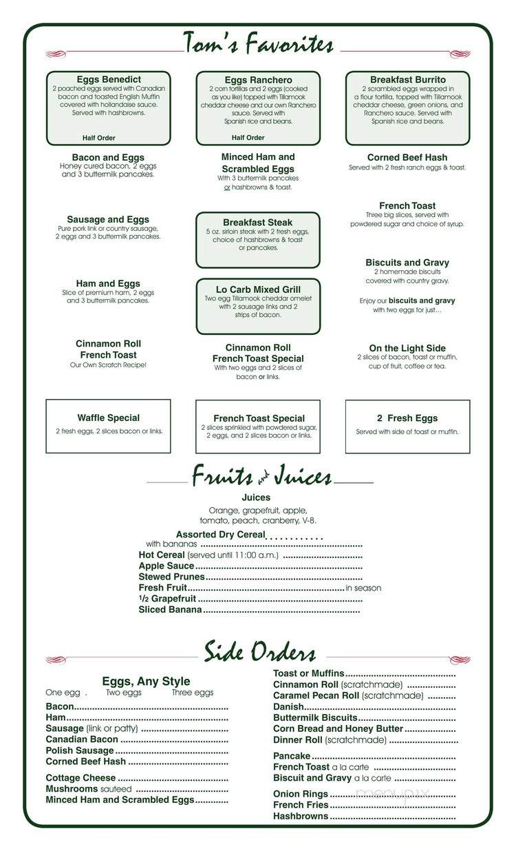 Tom's Pancake House - Beaverton, OR menu_pic