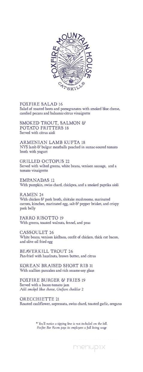 Foxfire Mountain House - Mount Tremper, NY menu_pic