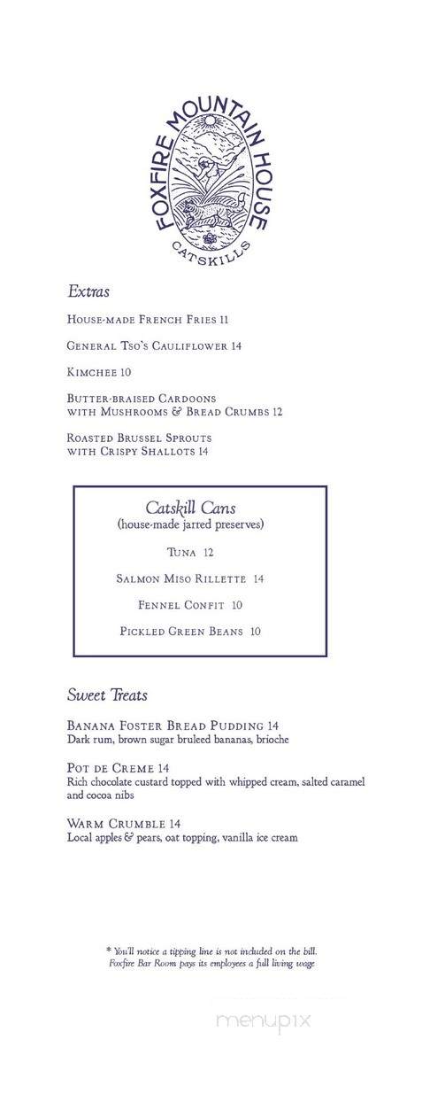 Foxfire Mountain House - Mount Tremper, NY menu_pic