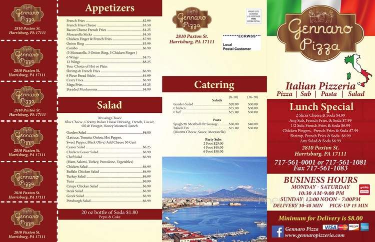 Gennaro Pizza - Harrisburg, PA menu_pic