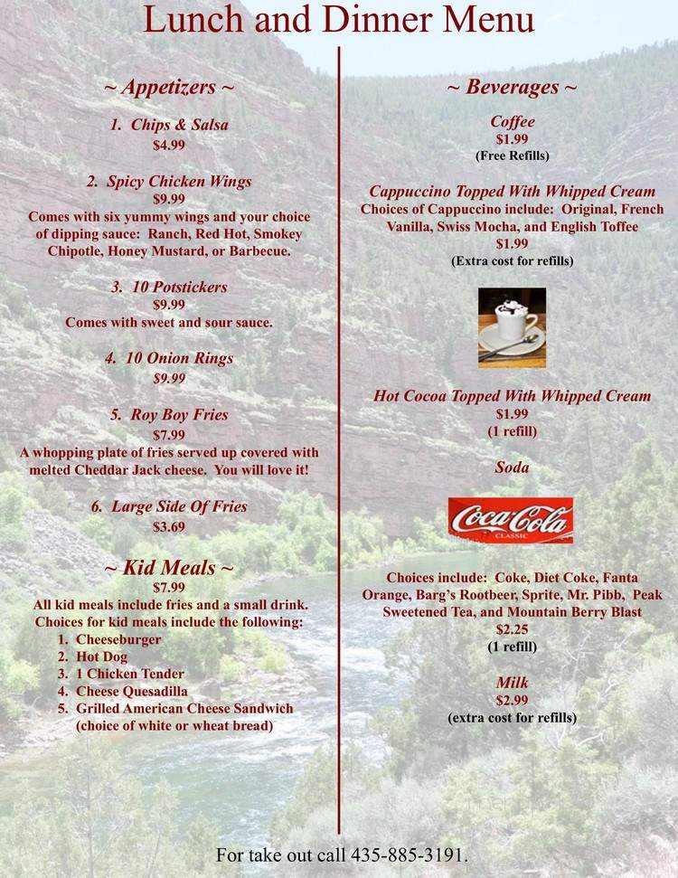 Green River Grill and Steakhouse - Dutch John, UT menu_pic