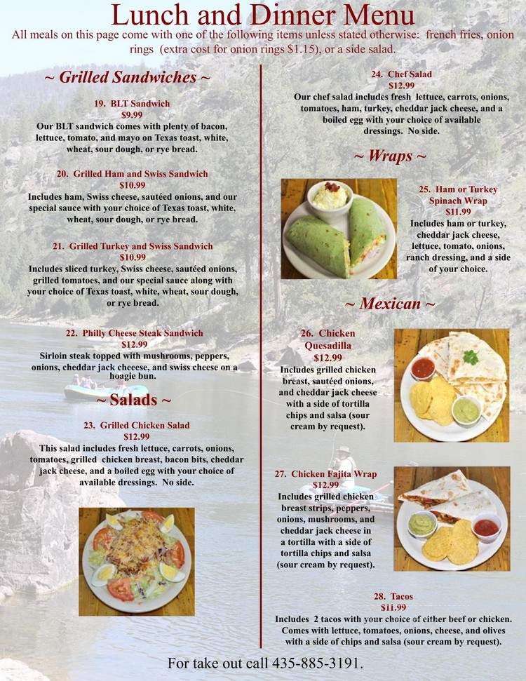 Green River Grill and Steakhouse - Dutch John, UT menu_pic