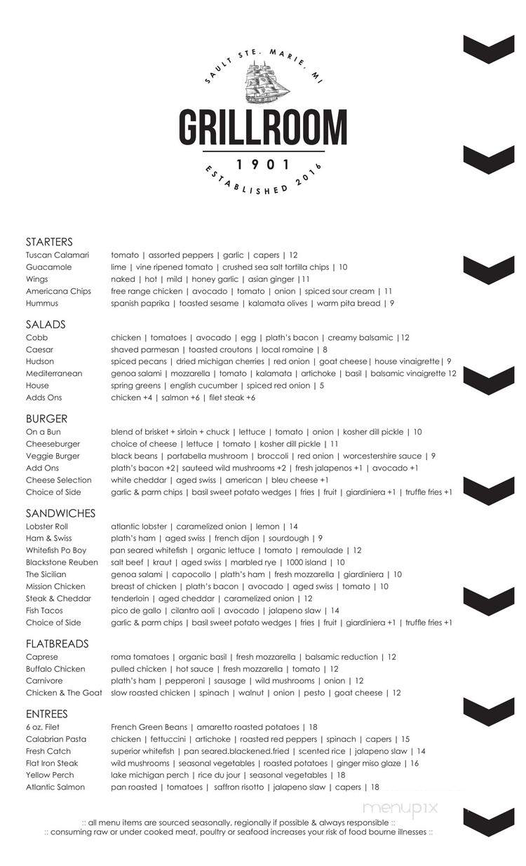 Grillroom 1901 - Sault Ste. Marie, MI menu_pic