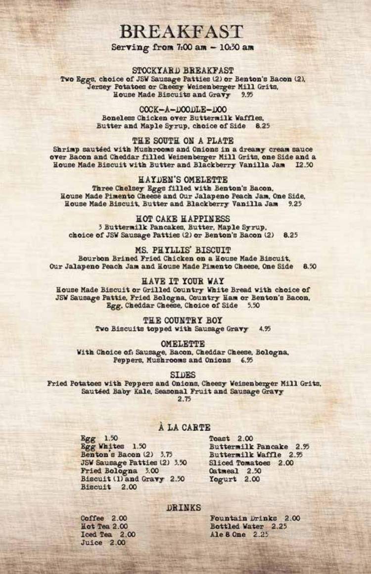 Hayden's Stockyard Eatery - Lexington, KY menu_pic