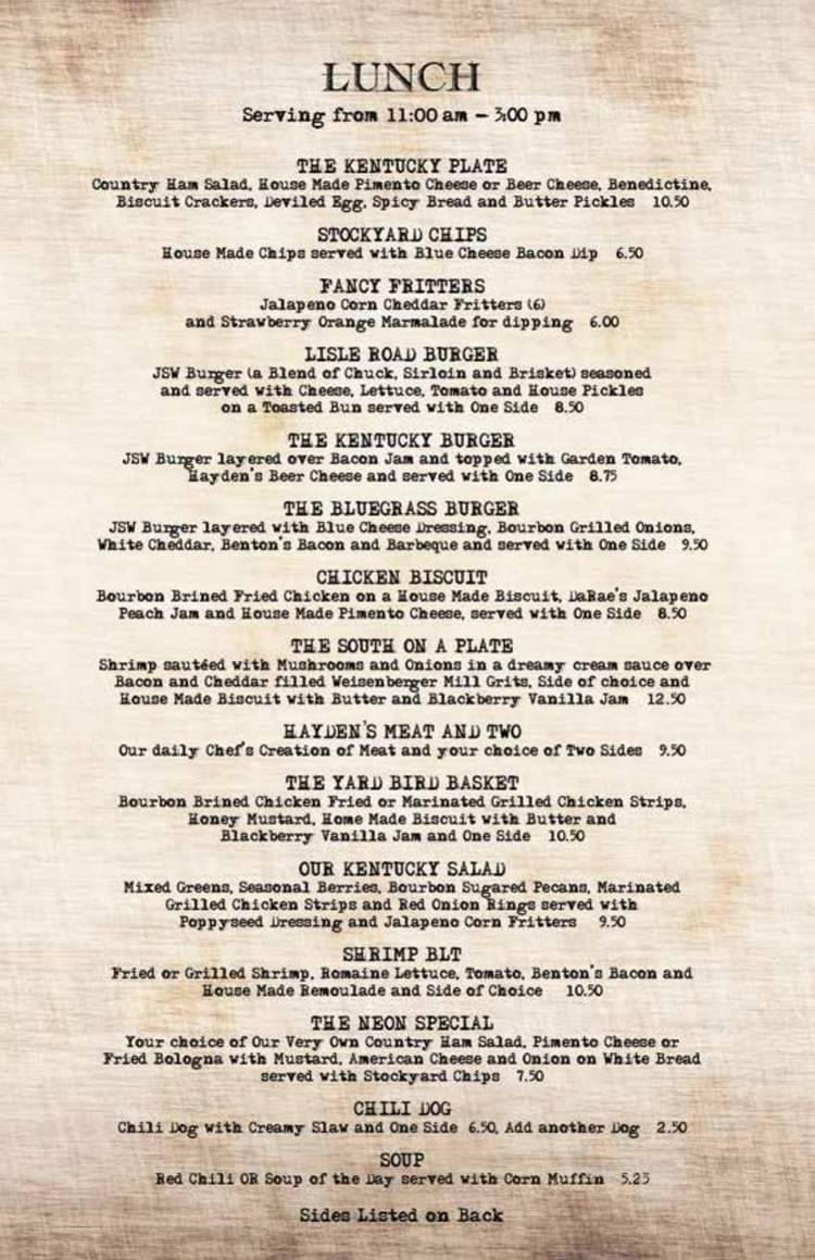 Hayden's Stockyard Eatery - Lexington, KY menu_pic