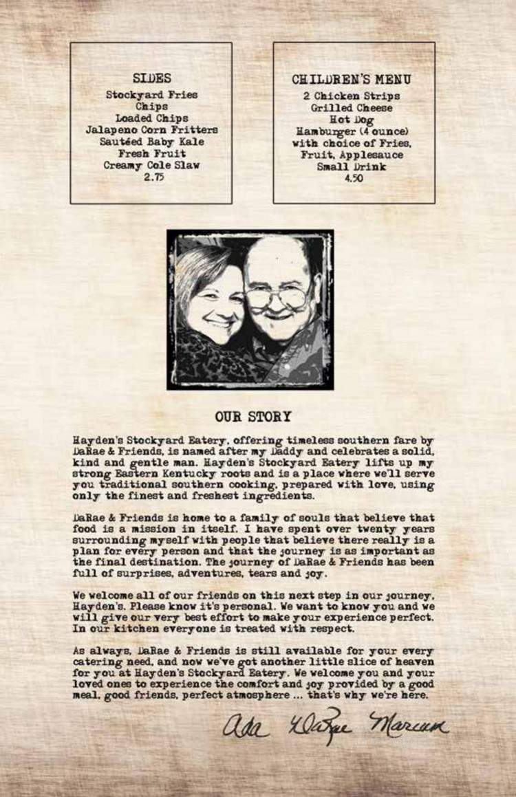 Hayden's Stockyard Eatery - Lexington, KY menu_pic