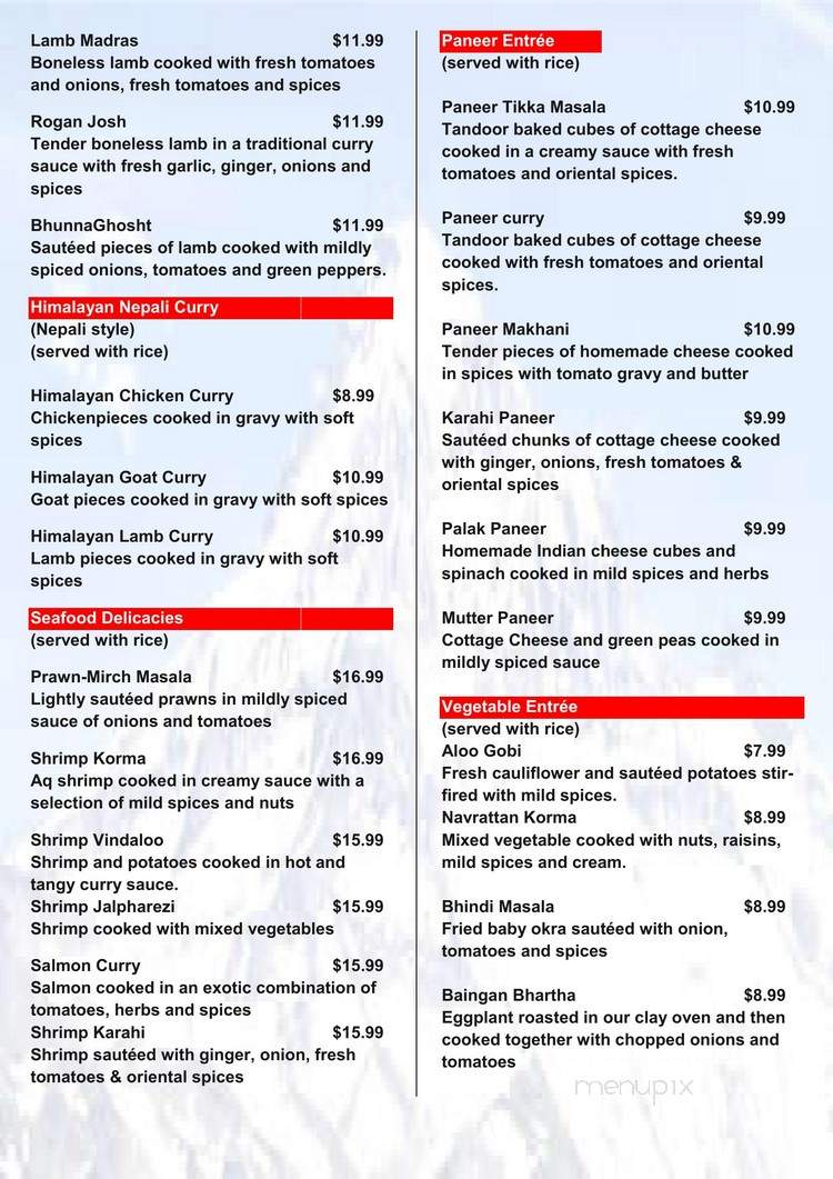 Himalayan Restaurant - Cleveland, OH menu_pic