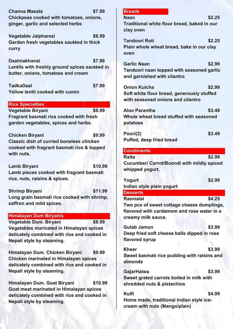 Himalayan Restaurant - Cleveland, OH menu_pic