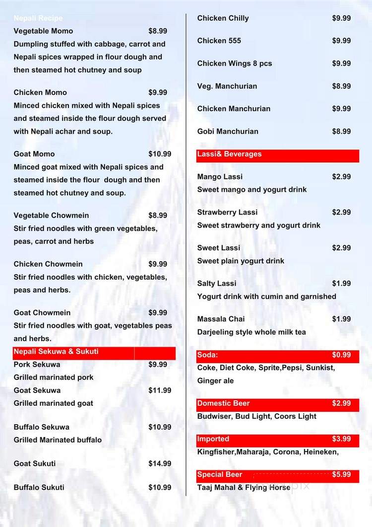 Himalayan Restaurant - Cleveland, OH menu_pic
