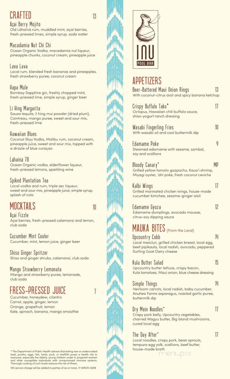 Inu Pool Bar - Lahaina, HI menu_pic