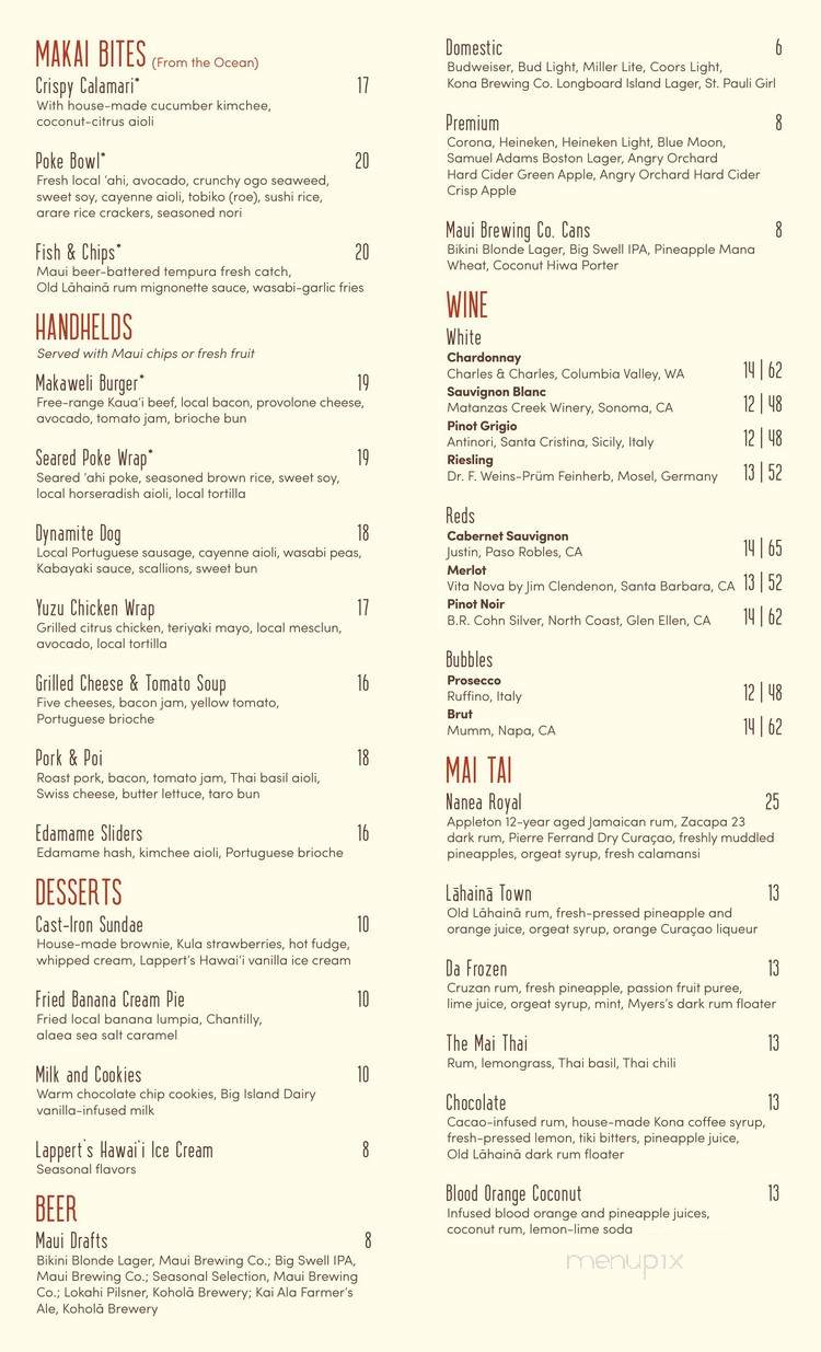 Inu Pool Bar - Lahaina, HI menu_pic