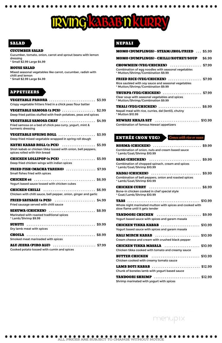 Irving Kabab N Kurry - Irving, TX menu_pic