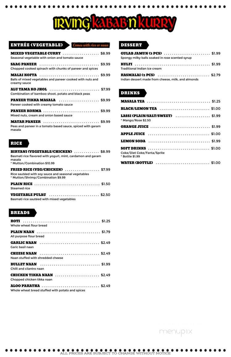Irving Kabab N Kurry - Irving, TX menu_pic