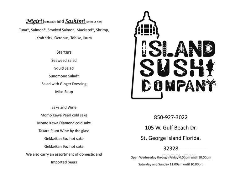 Island Sushi Company - St. George Island, FL menu_pic