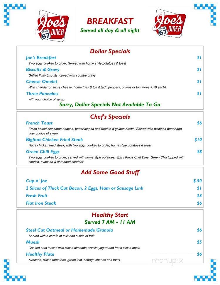 Joe's Diner - Cripple Creek, CO menu_pic